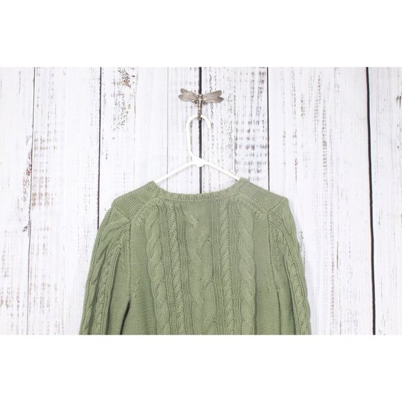 LL Bean Double L Cable Chunky Knit Sweater Crewneck Bay Leaf Size XL - Picture 5 of 9